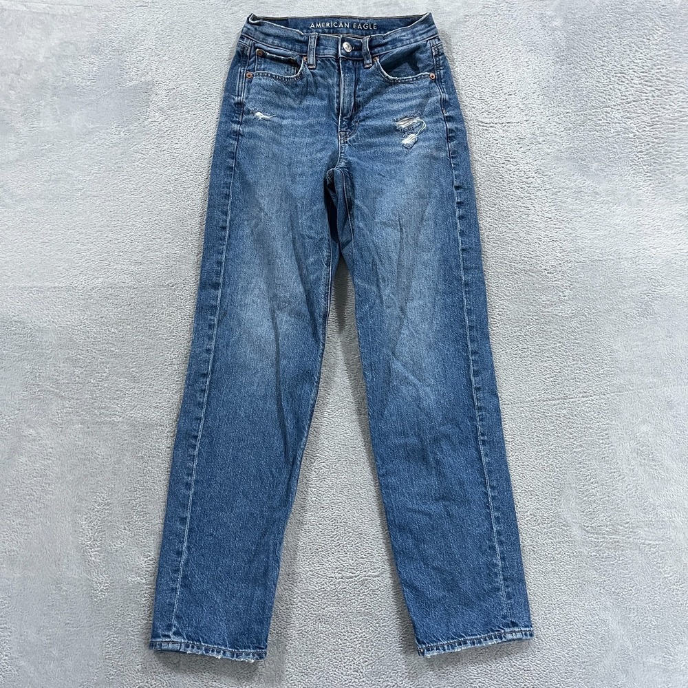 American Eagle Jeans Womens‎ 00 Super High Rise Baggy Straight Western Festival